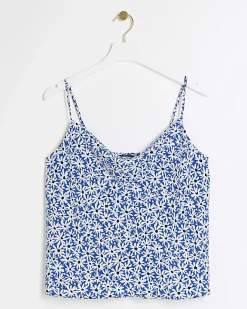 River Island floral cowl neck cami top Blue Clearance