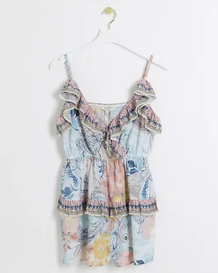 River Island floral frill playsuit Blue New