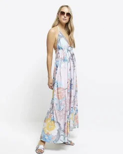 River Island floral plunge slip maxi dress Blue Fashion