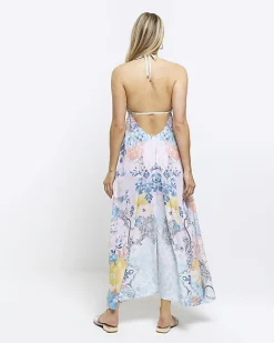 River Island floral plunge slip maxi dress Blue Fashion