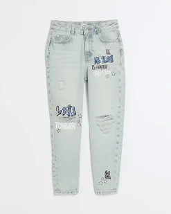 River Island graffiti ripped jeans Blue Online