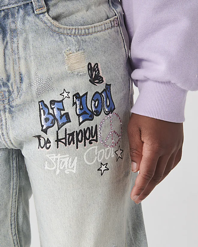River Island graffiti ripped jeans Blue Online