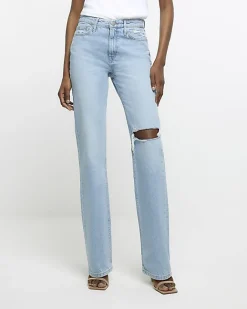 River Island high rise stove pipe straight leg jeans Blue Fashion