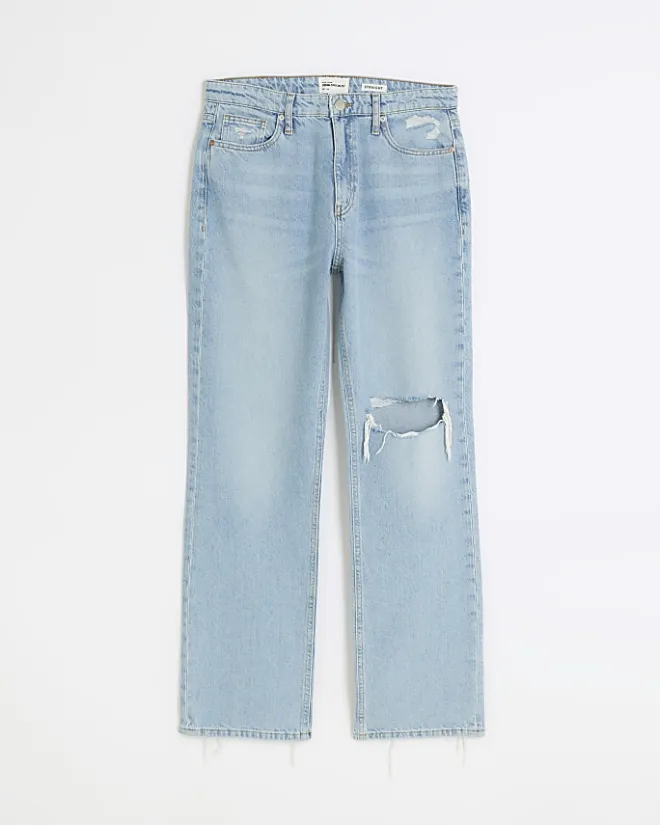 River Island high rise stove pipe straight leg jeans Blue Fashion