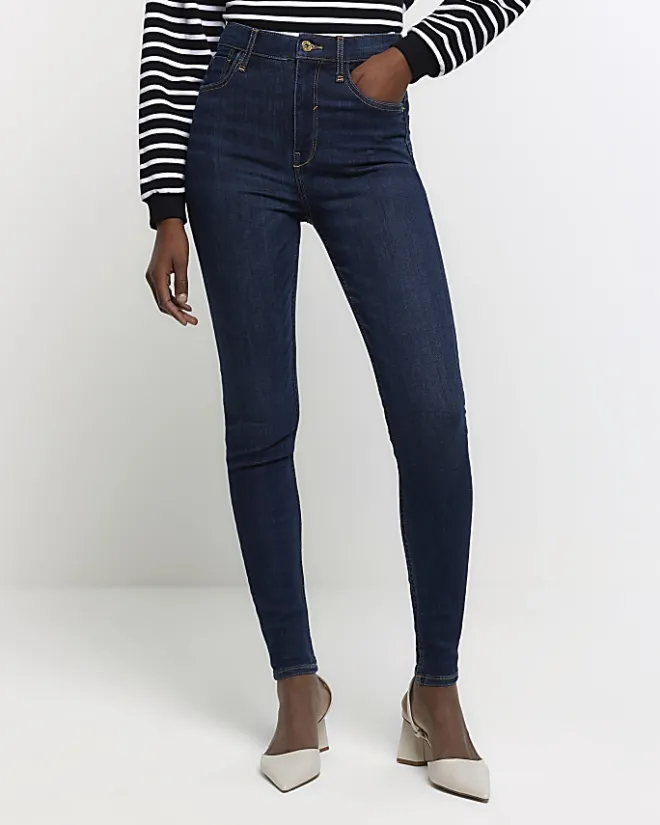 River Island high waist bum sculpt skinny jeans Blue Clearance