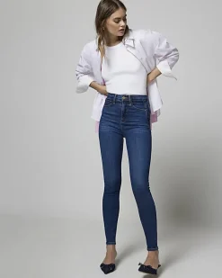 River Island high waisted bum sculpt skinny jeans Blue Fashion