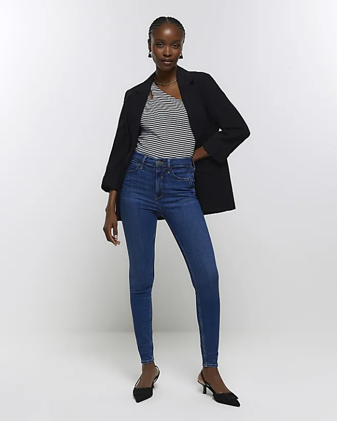 River Island high waisted bum sculpt skinny jeans Blue Fashion