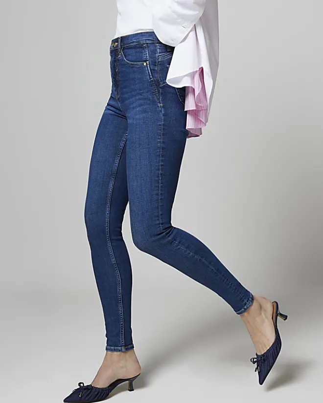River Island high waisted bum sculpt skinny jeans Blue Fashion