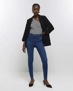 River Island high waisted bum sculpt skinny jeans Blue Fashion