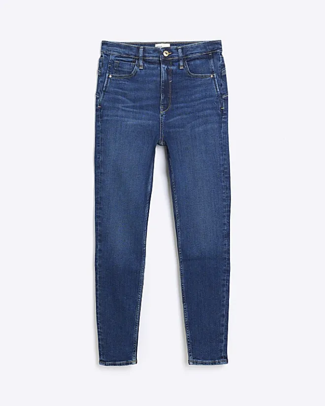 River Island high waisted bum sculpt skinny jeans Blue Fashion