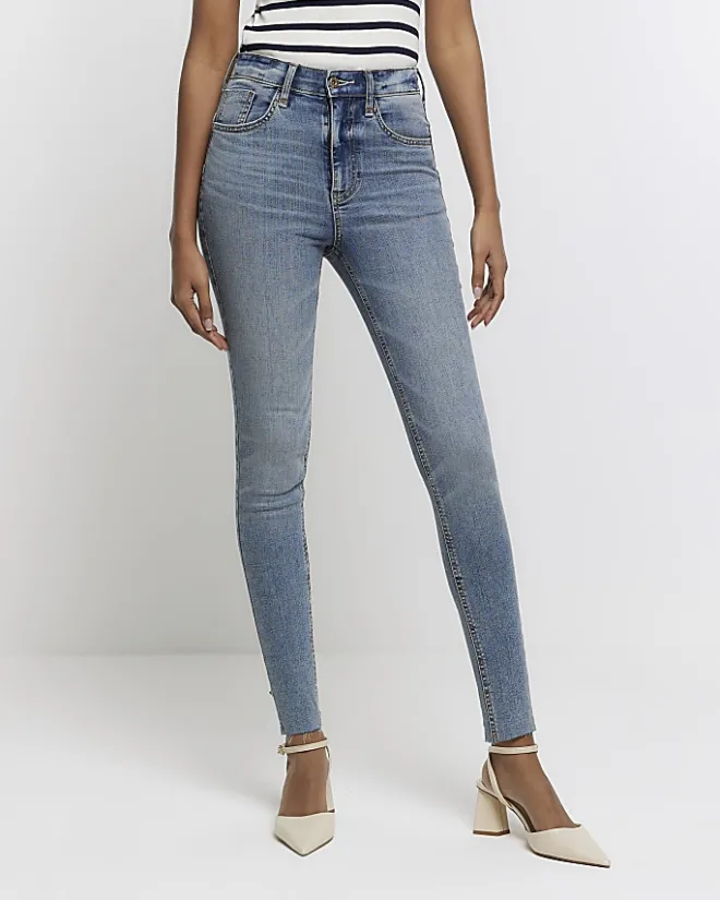 River Island high waisted bum sculpt skinny jeans Blue New