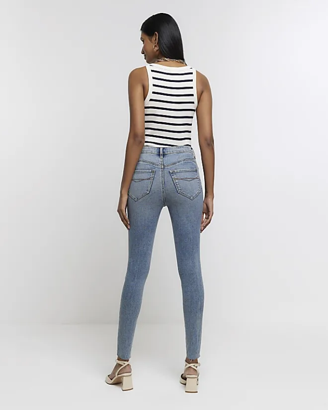 River Island high waisted bum sculpt skinny jeans Blue New