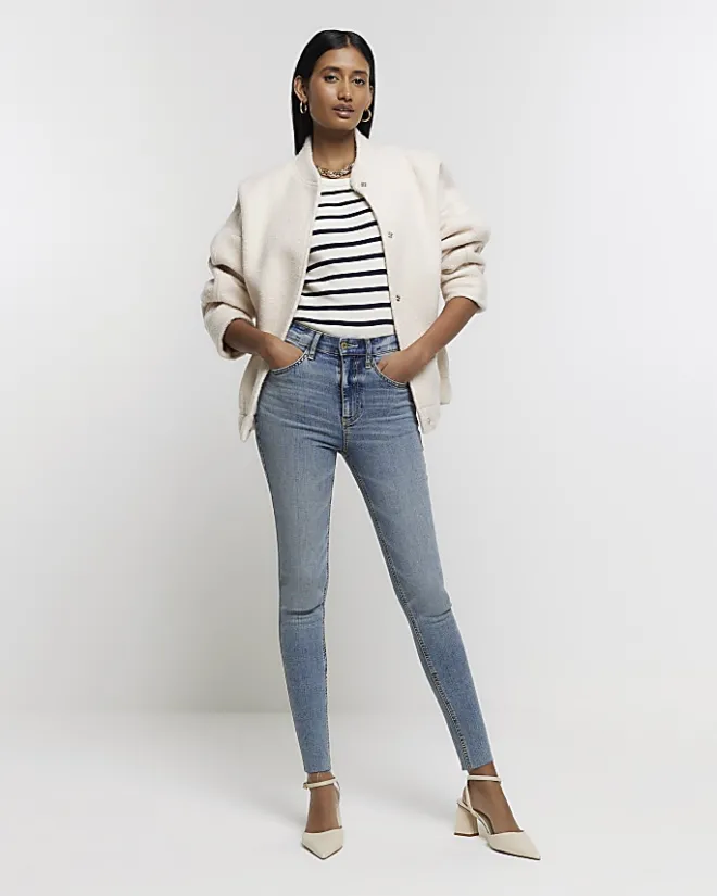 River Island high waisted bum sculpt skinny jeans Blue New
