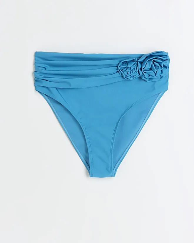 River Island high waisted corsage bikini bottoms Blue Clearance