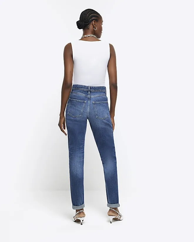 River Island high waisted embellished mom jeans Blue Discount