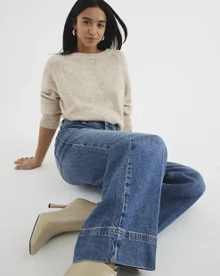 River Island high waisted flare wide fit jeans Blue Online