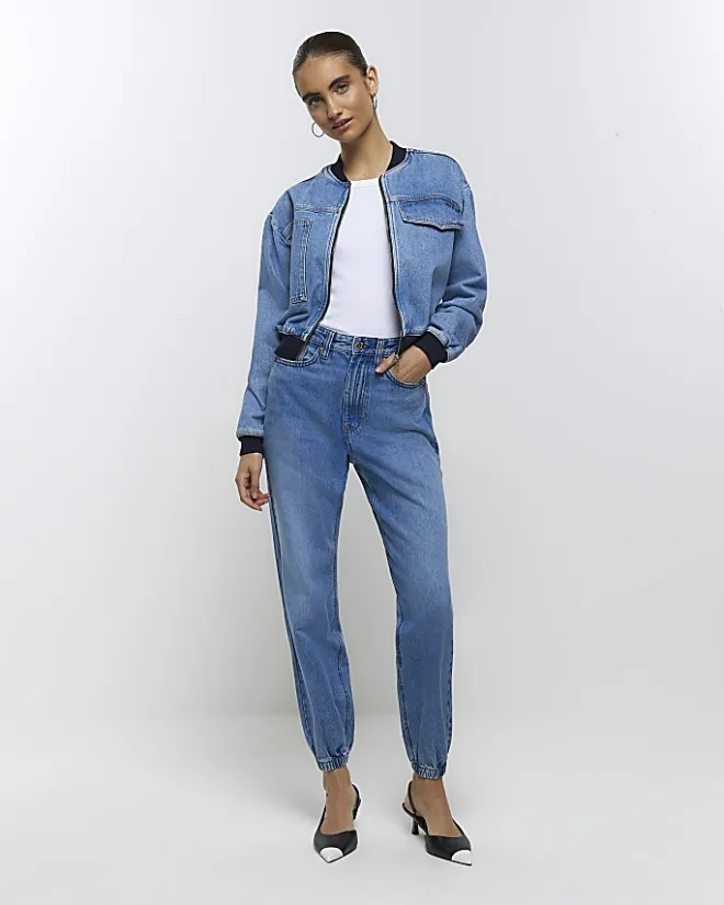 River Island high waisted jogger jeans Blue Fashion