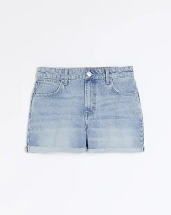 River Island high waisted mom denim shorts Blue Fashion