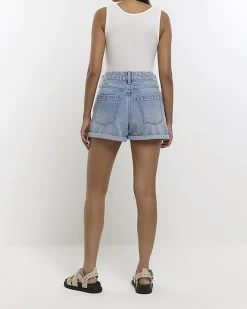 River Island high waisted mom denim shorts Blue Fashion