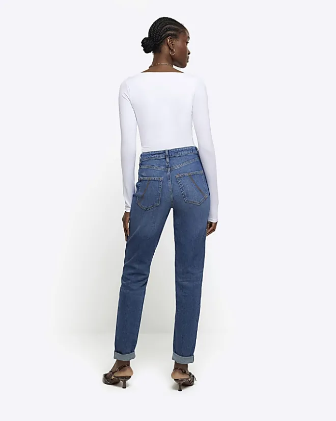 River Island high waisted mom ripped jeans Blue Outlet
