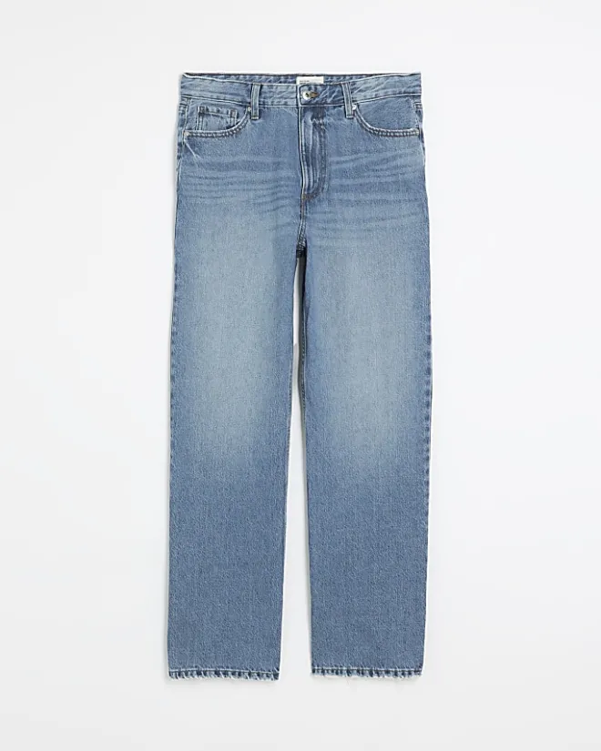 River Island high waisted relaxed straight leg jeans Blue Best