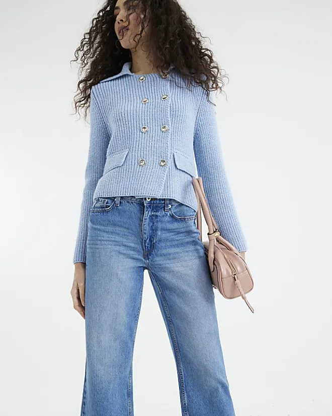 River Island high waisted relaxed straight leg jeans Blue Best