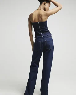 River Island high waisted relaxed straight leg jeans Blue Clearance