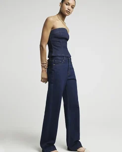 River Island high waisted relaxed straight leg jeans Blue Clearance