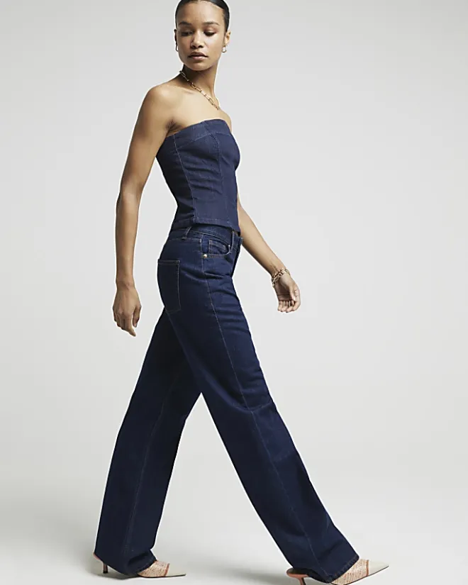 River Island high waisted relaxed straight leg jeans Blue Clearance