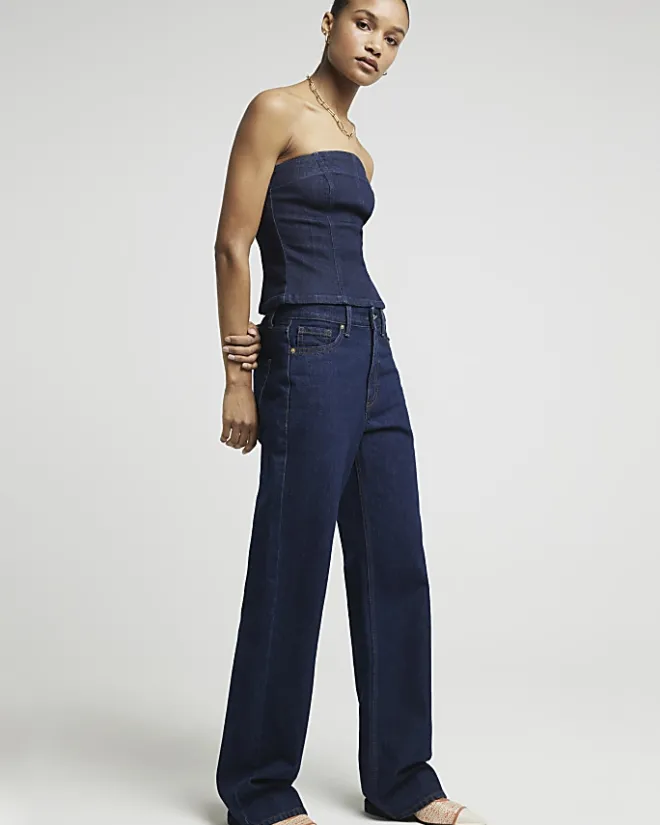 River Island high waisted relaxed straight leg jeans Blue Clearance