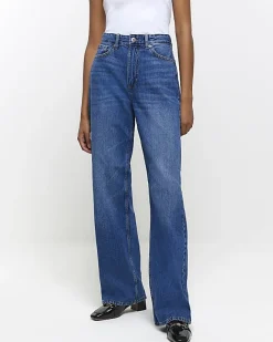 River Island high waisted relaxed straight leg jeans Blue Sale