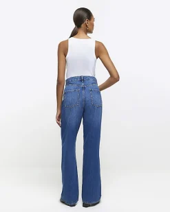 River Island high waisted relaxed straight leg jeans Blue Sale