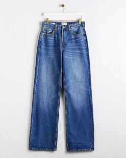 River Island high waisted relaxed straight leg jeans Blue Sale