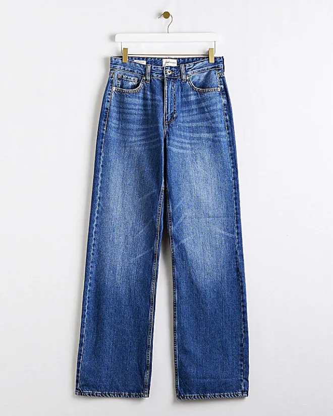 River Island high waisted relaxed straight leg jeans Blue Sale