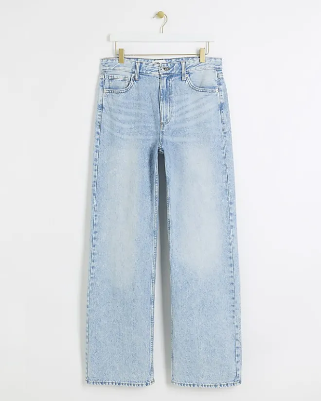 River Island high waisted relaxed straight leg jeans Blue Fashion