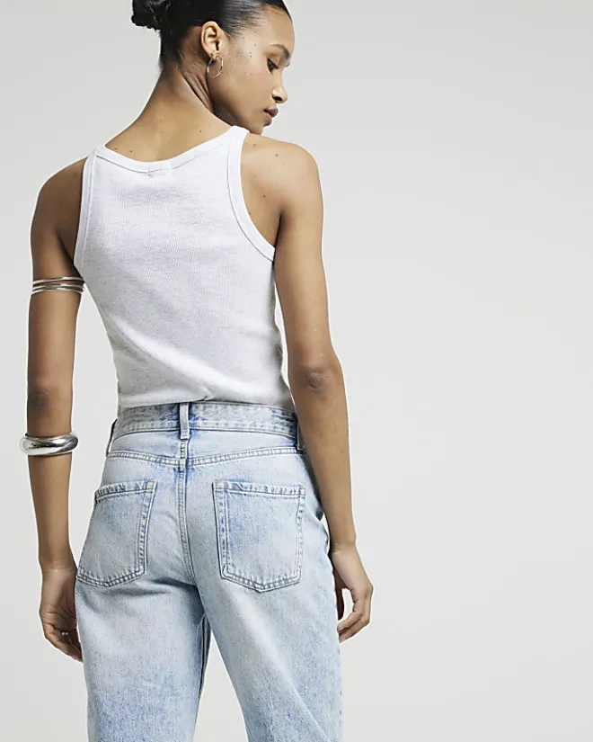 River Island high waisted relaxed straight leg jeans Blue Fashion