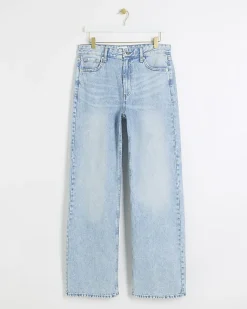 River Island high waisted relaxed straight leg jeans Blue Fashion