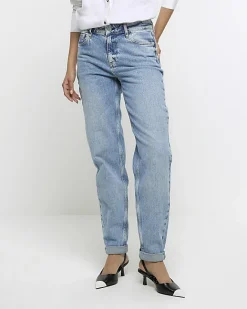 River Island high waisted relaxed boyfriend jeans Blue Discount