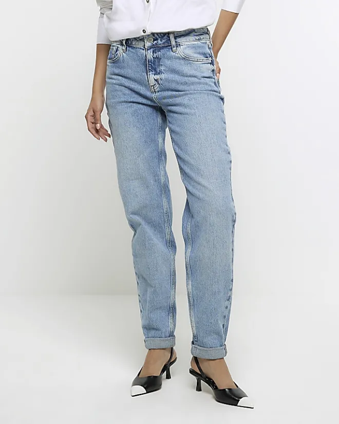River Island high waisted relaxed boyfriend jeans Blue Discount