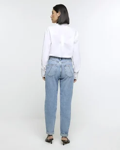 River Island high waisted relaxed boyfriend jeans Blue Discount