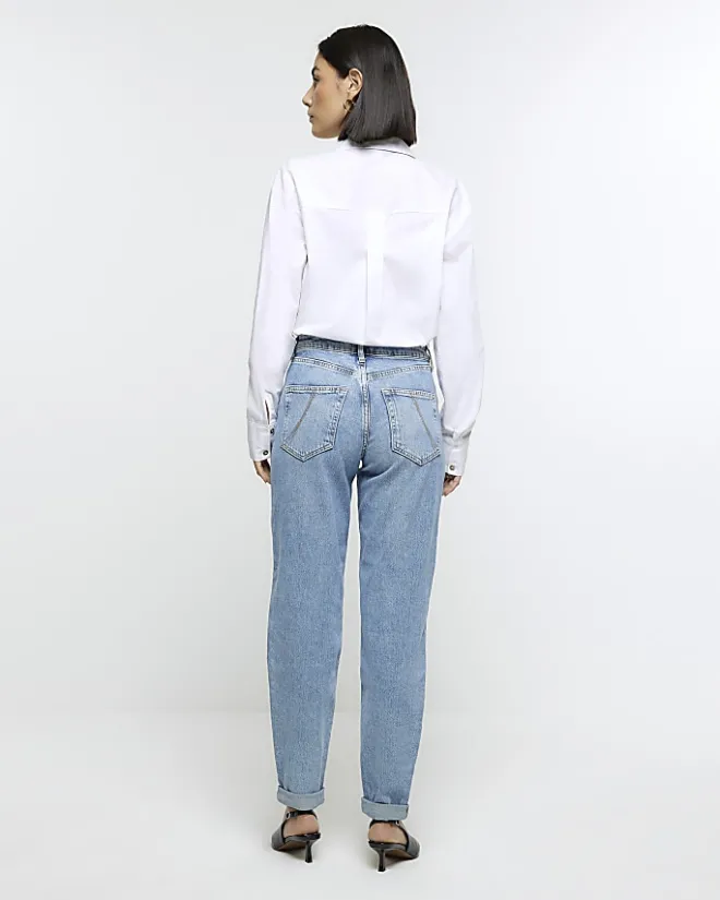 River Island high waisted relaxed boyfriend jeans Blue Discount