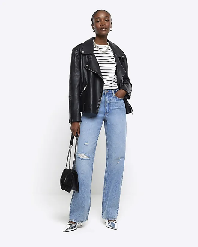 River Island high waisted relaxed straight fit jeans Blue Fashion