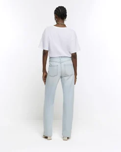 River Island high waisted relaxed straight leg jeans Blue Sale
