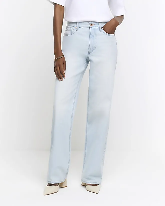 River Island high waisted relaxed straight leg jeans Blue Sale