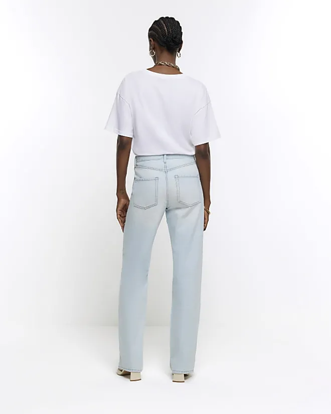 River Island high waisted relaxed straight leg jeans Blue Sale