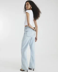 River Island high waisted relaxed straight fit jeans Blue Outlet