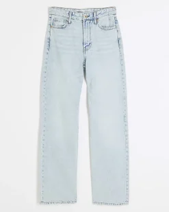 River Island high waisted relaxed straight fit jeans Blue Outlet