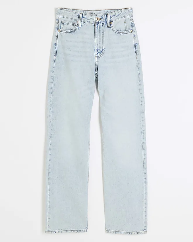 River Island high waisted relaxed straight fit jeans Blue Outlet