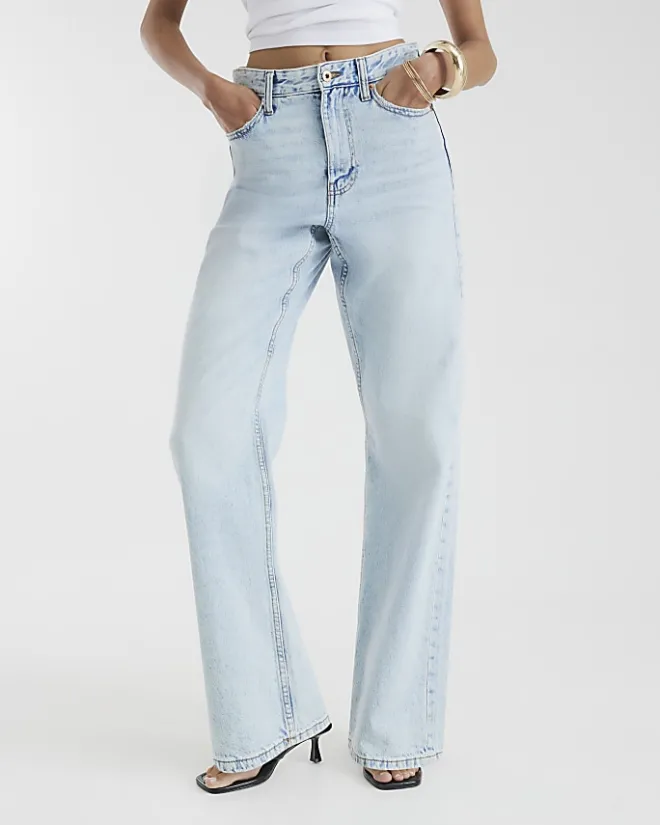 River Island high waisted relaxed straight fit jeans Blue Outlet