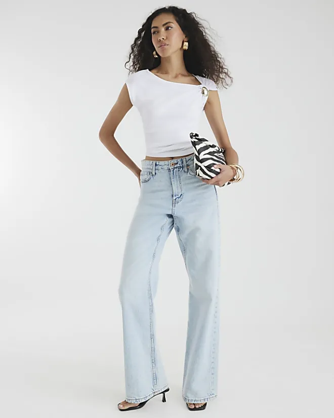 River Island high waisted relaxed straight fit jeans Blue Outlet